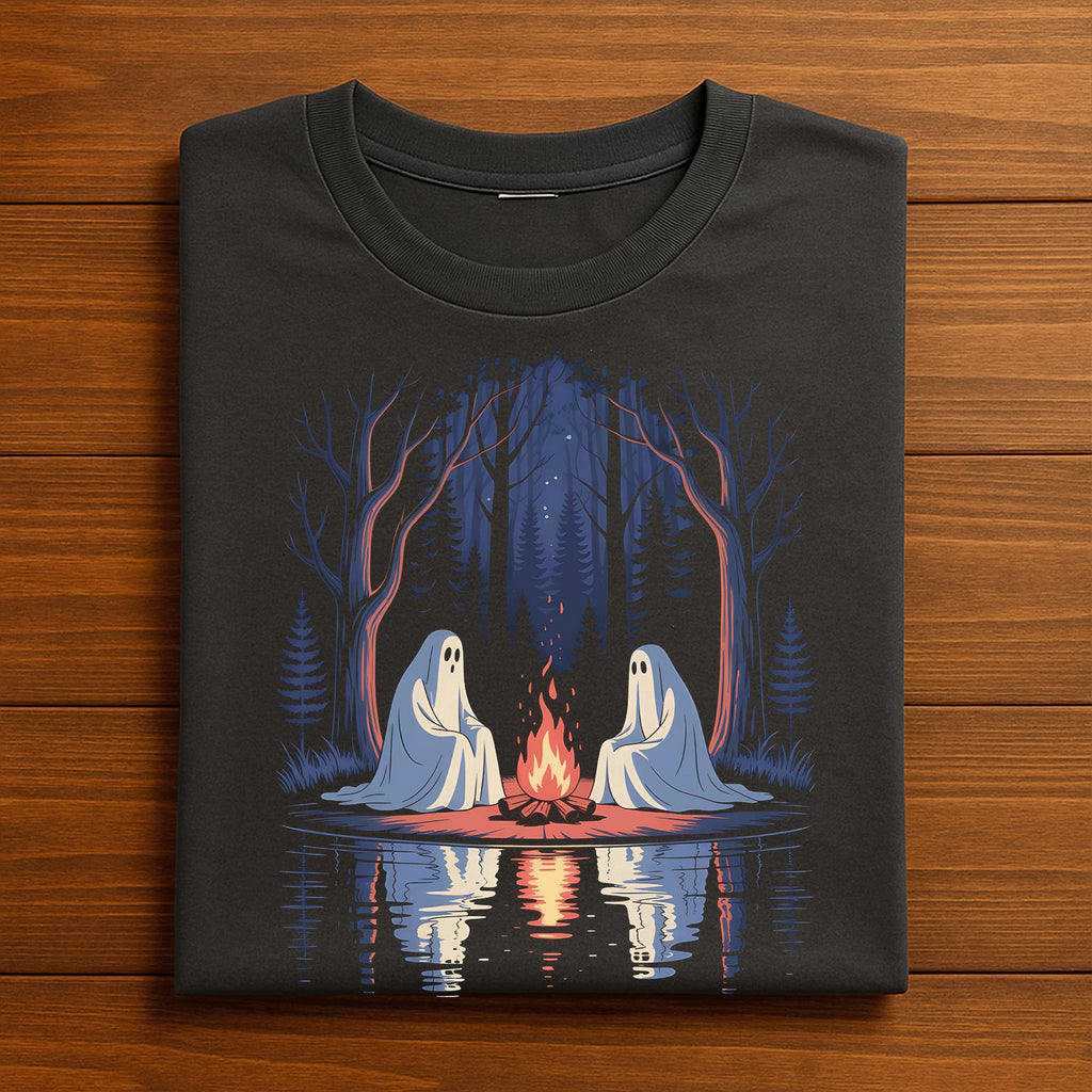 Ghosts Campfire Shirt, Cozy Spooky Halloween Tee, Ghost Camping T-Shirt, Haunted Forest Ghostfire Shirt, Camping Halloween Shirt, cap Ghost