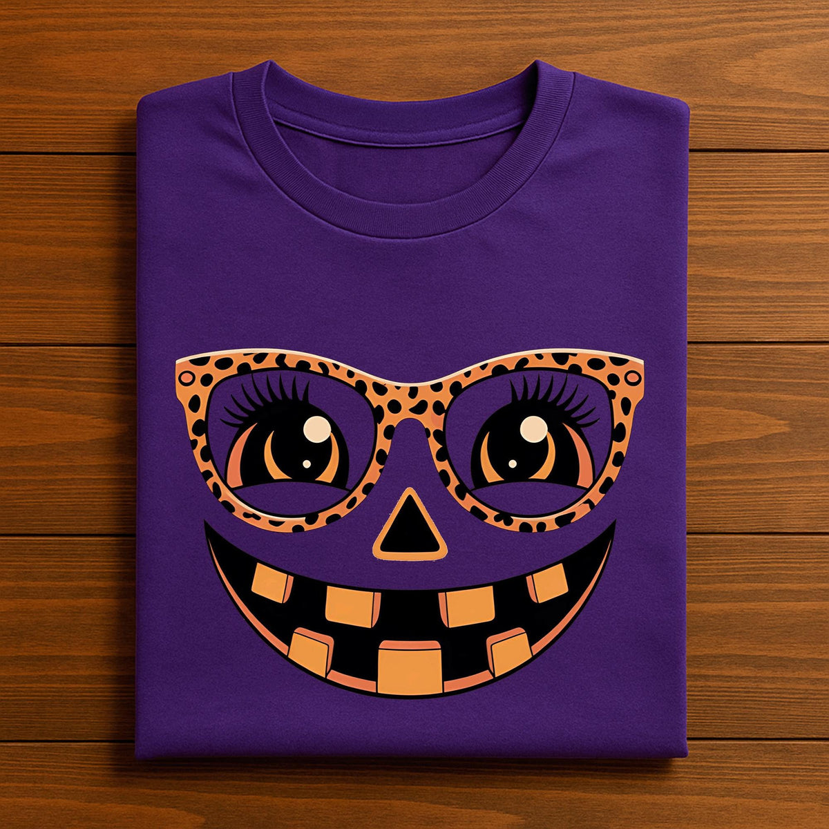 Leopard Pumpkin Face Shirt, Trendy Halloween Tee for Women, Cute Pumpkin Glasses Shirt, Fall Pumpkin T-Shirt, Jack O Lantern Shirt For Women