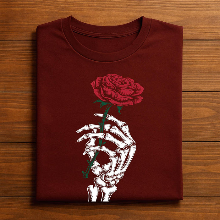 Skeleton Hand with Rose Shirt, Gothic Romance Halloween Tee