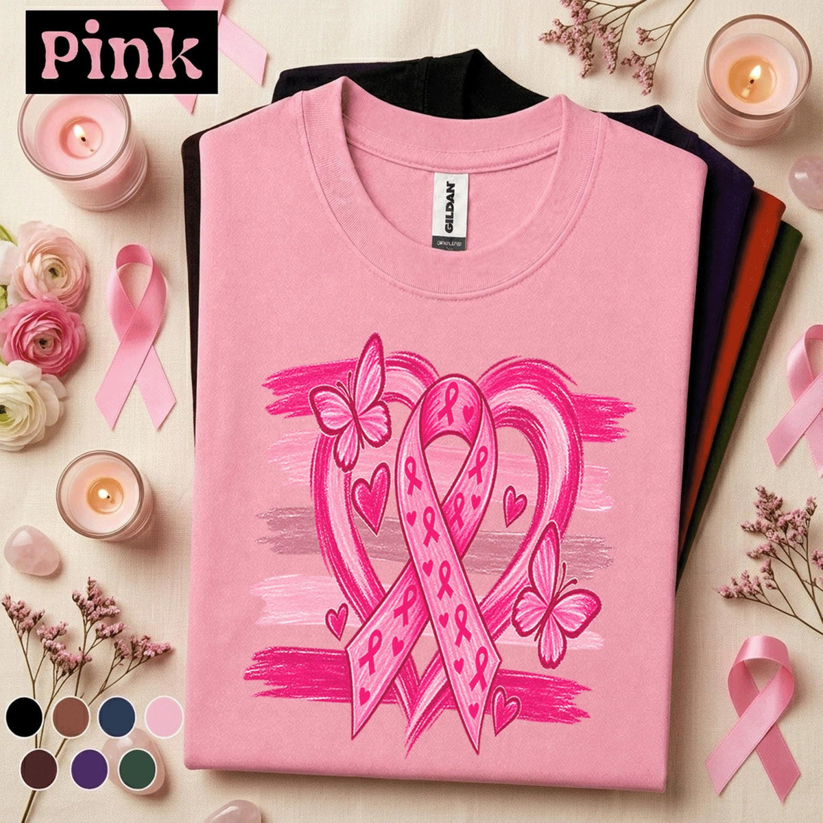 Breast Cancer Awareness Shirt, Pink Ribbon Butterfly Tee, Pink Heart Awareness Shirt, October Pink Out Breast Cancer Support Gift for Women