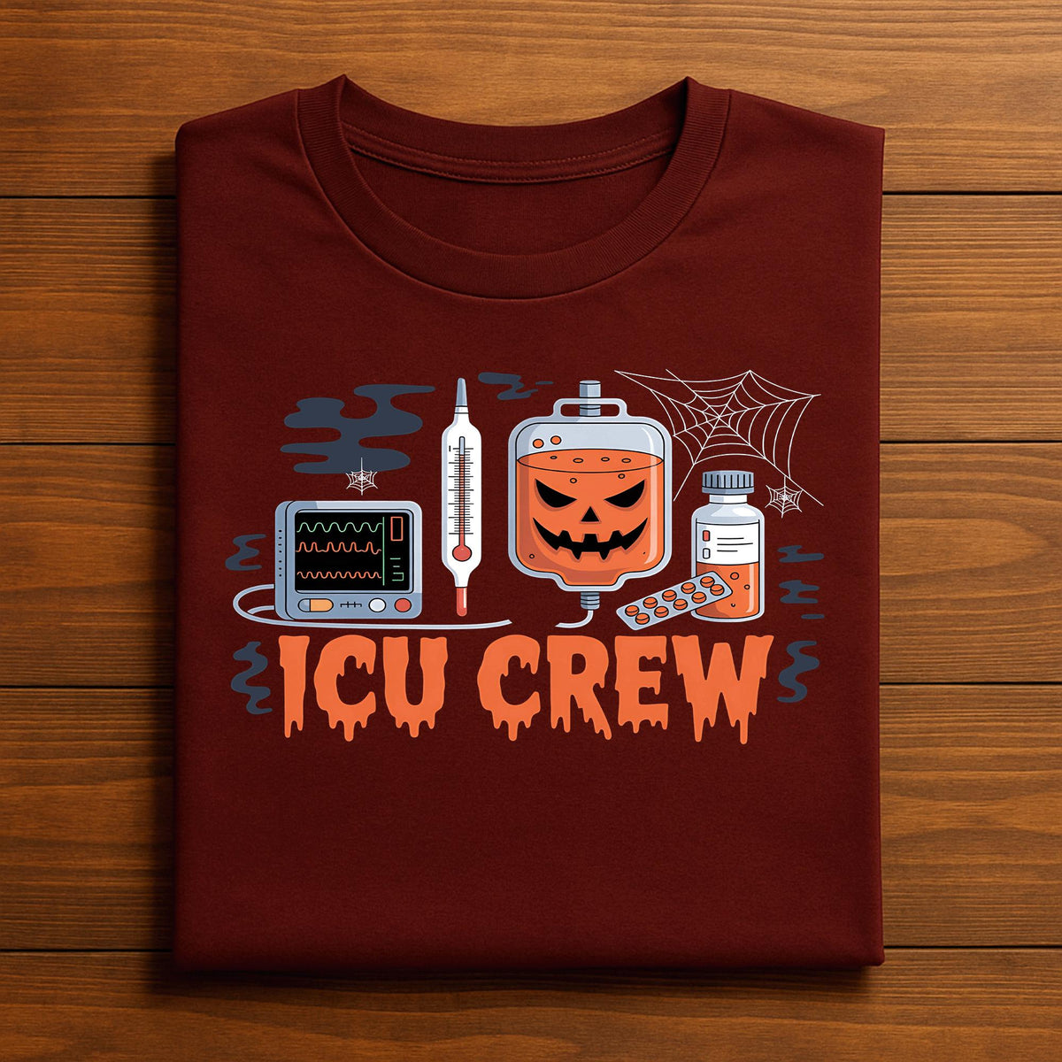 Gift ICU Crew Halloween Nurse Shirt, Spooky Medical Team Costume Tee with Jack-o-Lantern