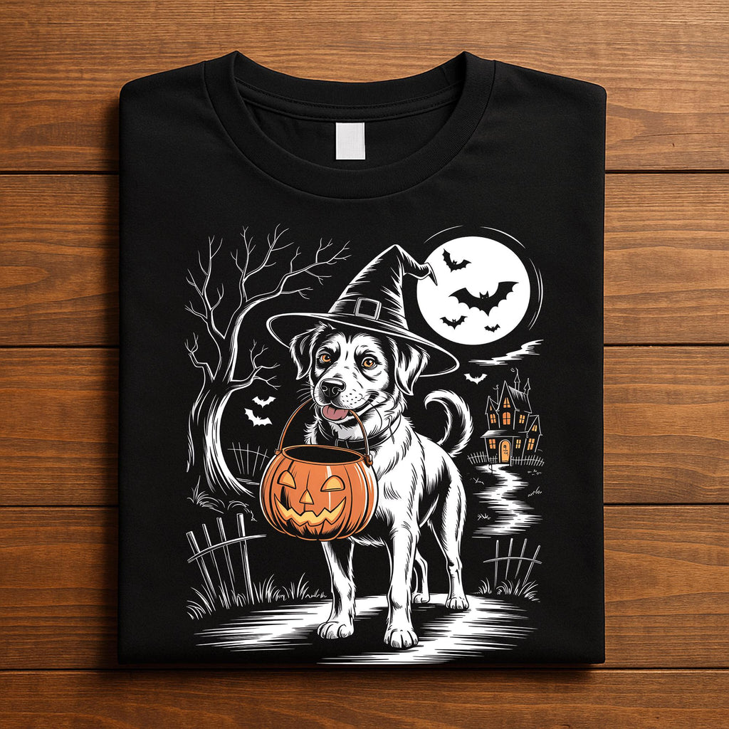 Halloween Dog Shirt with Witch Hat and Pumpkin, Cute Dog Halloween Costume Shirt