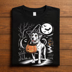 Halloween Dog Shirt with Witch Hat and Pumpkin, Cute Dog Halloween Costume Shirt