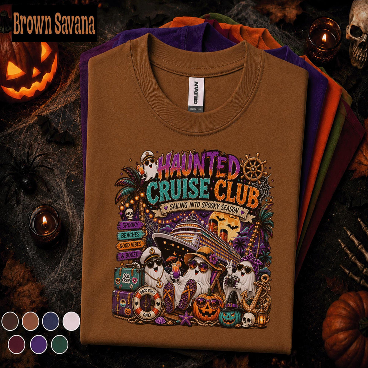 Haunted Cruise Club Halloween Shirt, Spooky Season Cruise Tee, Ghost Vacation Shirt, Halloween Cruise Gift, Beach Boo Crew T-Shirt
