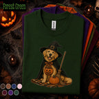 Golden Retriever Witch Halloween Shirt, Cute Spooky Dog Tee, Pumpkin Puppy Shirt, Dog Mom Halloween Gift, Vintage Fall Pet Lover Tee