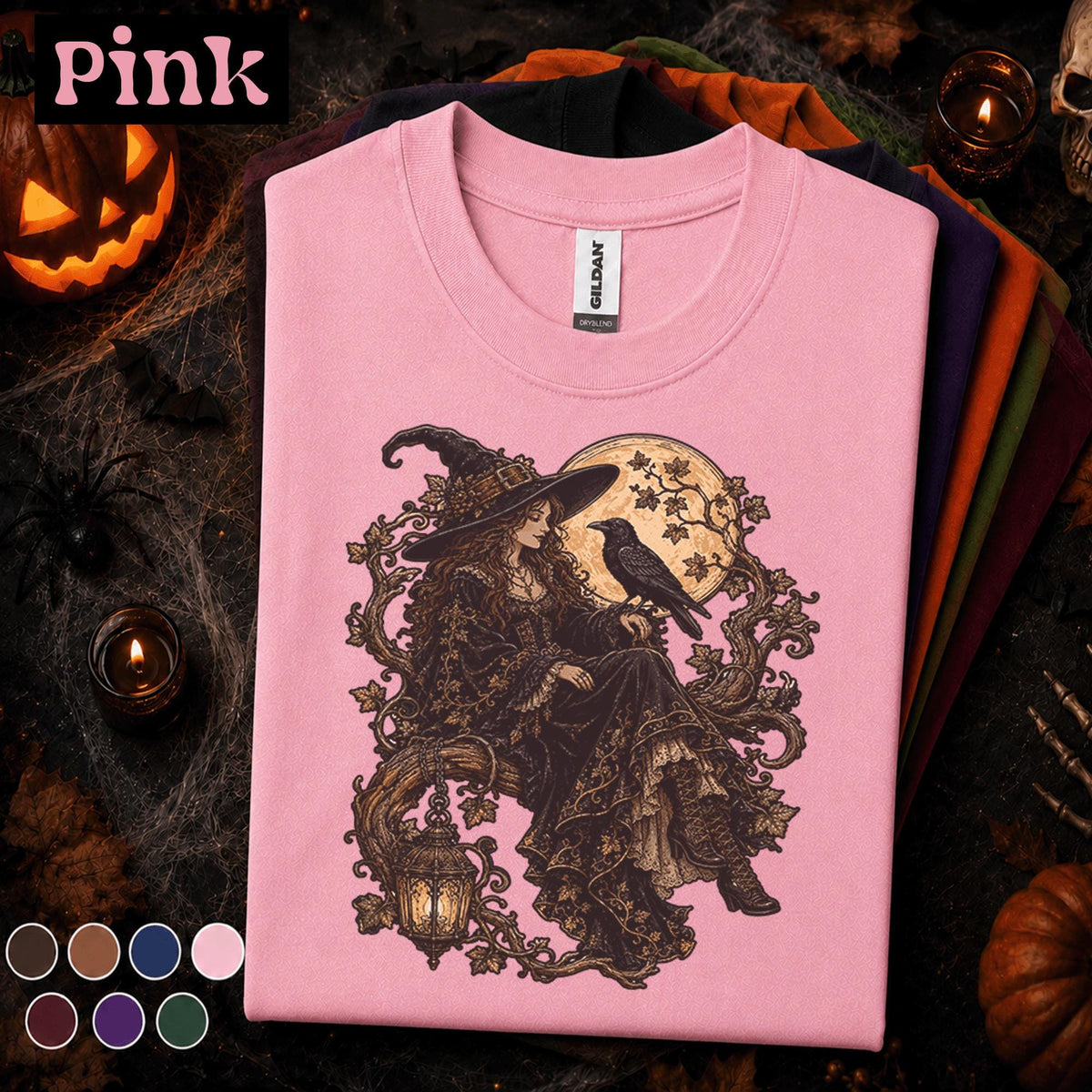 Gothic Witch Halloween Shirt, Raven Witch T Shirt, Full Moon Spooky Season Tee, Vintage Dark Academia, Witchy Fall Gift Tee