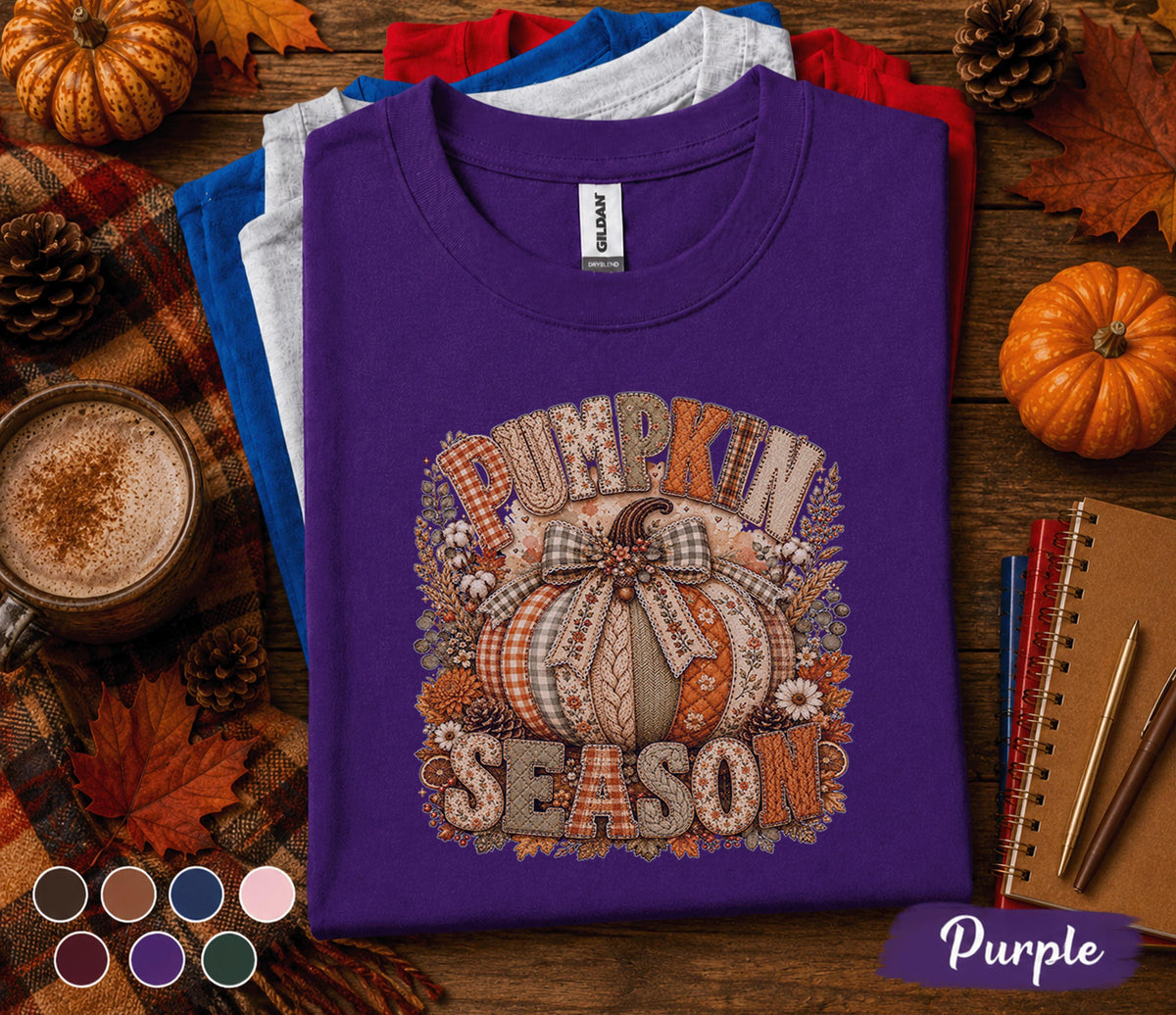 Pumpkin Season Shirt, Cozy Autumn Pumpkin Tee, Fall Pumpkin Sweatshirt, Harvest Thanksgiving Shirt, Cute Rustic Plaid Pumpkin Bow Top