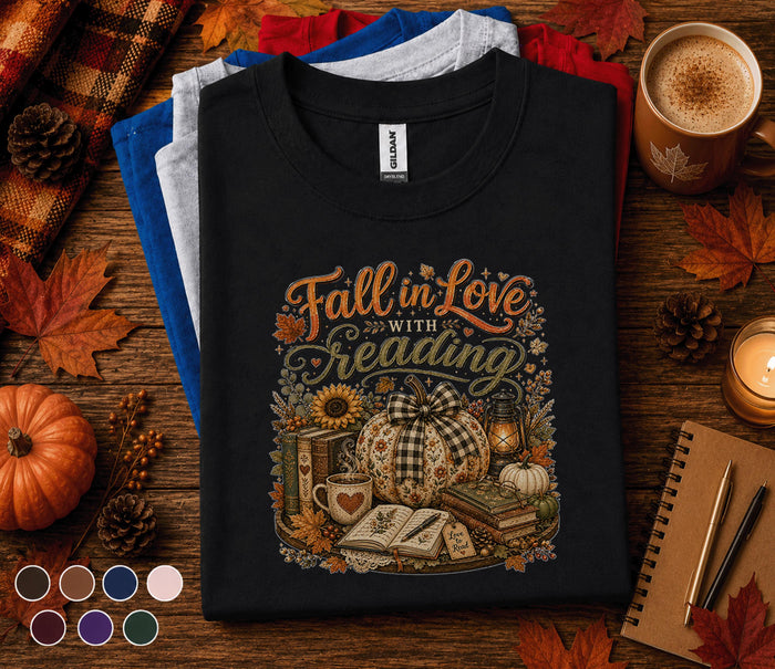 Fall in Love with Reading Shirt, Cozy Autumn Book Lover Tee