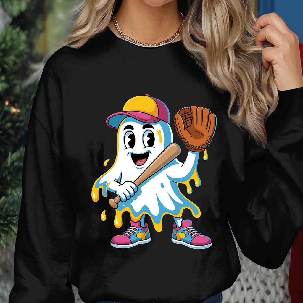 Pumpkin Baseball Halloween Shirt, Ghost Baseball Sweatshirt, Game Day Shirt, Baseball Shirt, Spooky Sports Ice Cream Drip Ghost Baseball