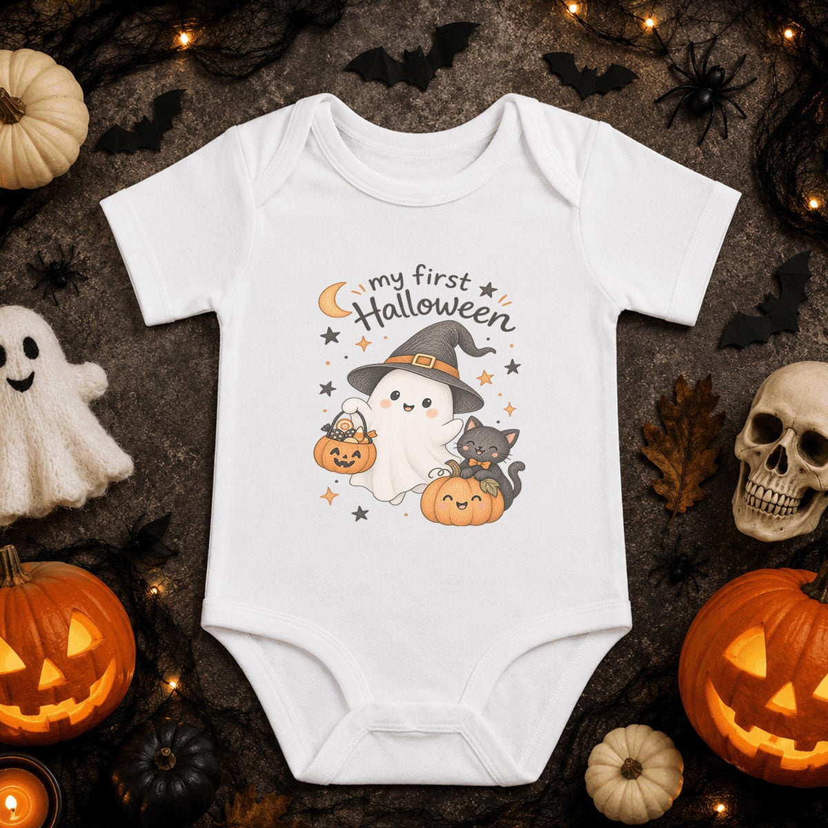 My First Halloween Baby Bodysuit, Cute Witch Ghost Infant Outfit, Pumpkin Black Cat Spooky Baby Clothes, First Halloween Baby Gift