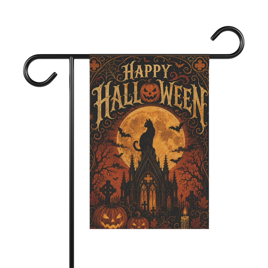 Black Cat Halloween Garden Flag, Gothic Full Moon Yard Decor, Happy Halloween Pumpkin Flag, Vintage Spooky Outdoor Porch Decoration