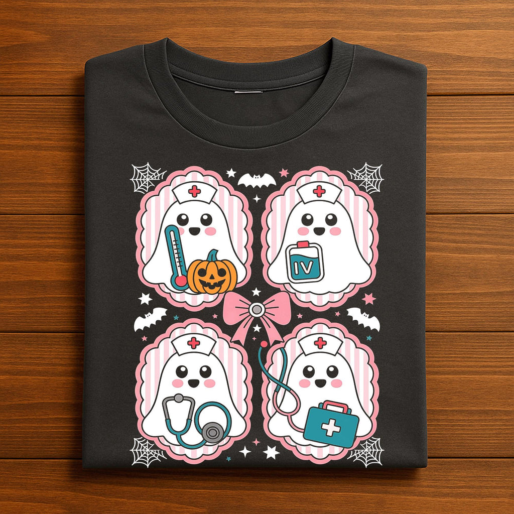 Kawaii Ghost Nurse Shirt, Cute Halloween Nurse Tee, Pastel Spooky Season Shirt, Medical Halloween T-Shirt, Halloween Nurse Shirt For Women