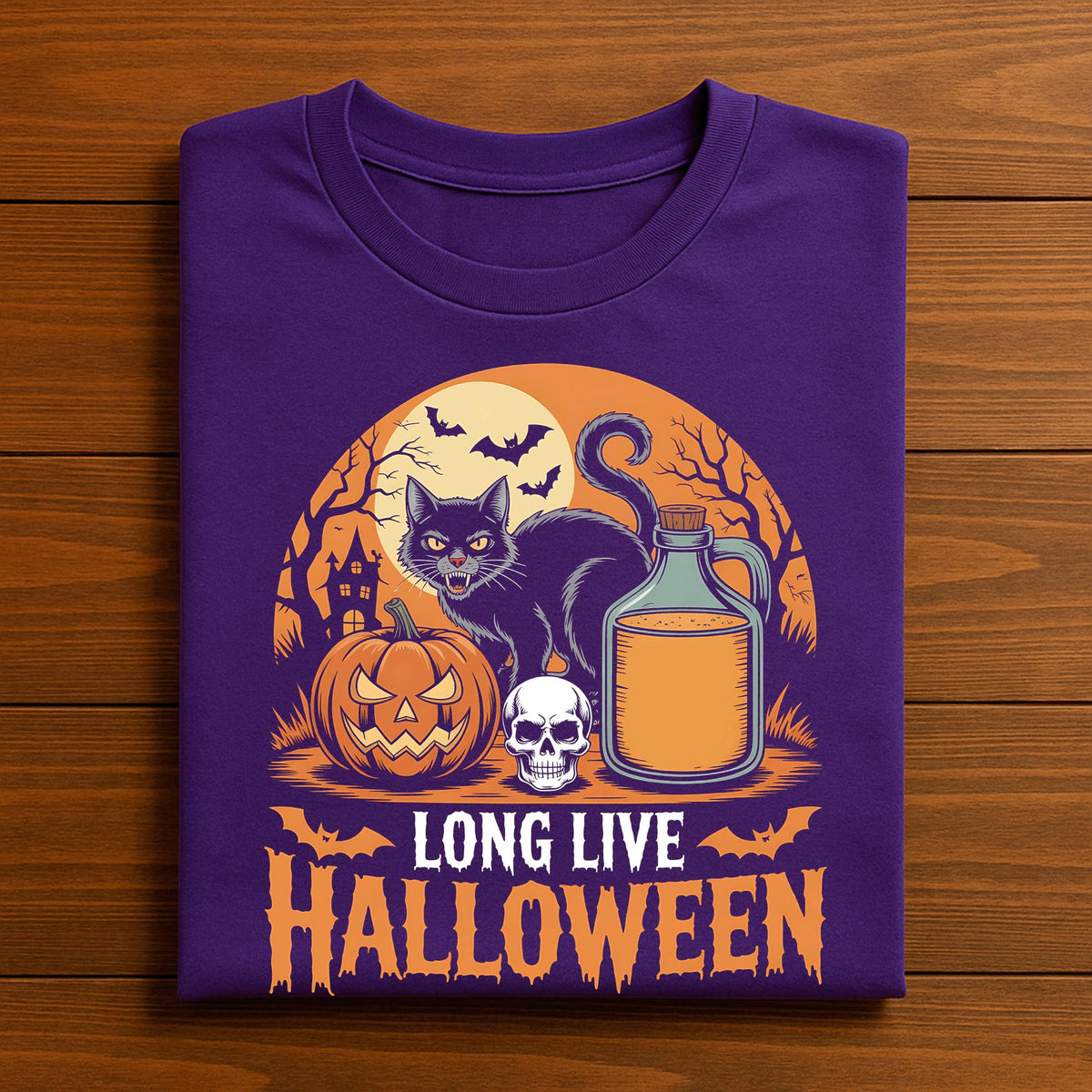 Long Live Halloween Shirt, Black Cat Pumpkin Skull Tee, Retro Spooky Season Shirt, Vintage Halloween T-Shirt, Black Cat halloween shirt
