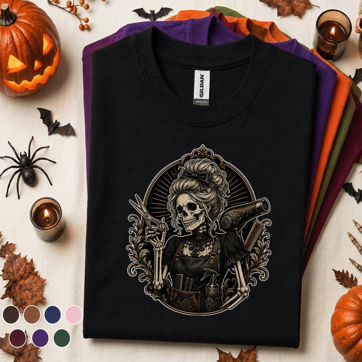 Skeleton Hairdresser Halloween Shirt, Gothic Hairstylist Tee
