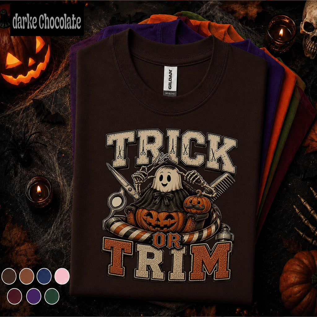 Trick or Trim Halloween Hairdresser Shirt, Funny Ghost Hairstylist Tee, Spooky Salon Gift, Pumpkin Barber Shirt, Fall Stylist Tee