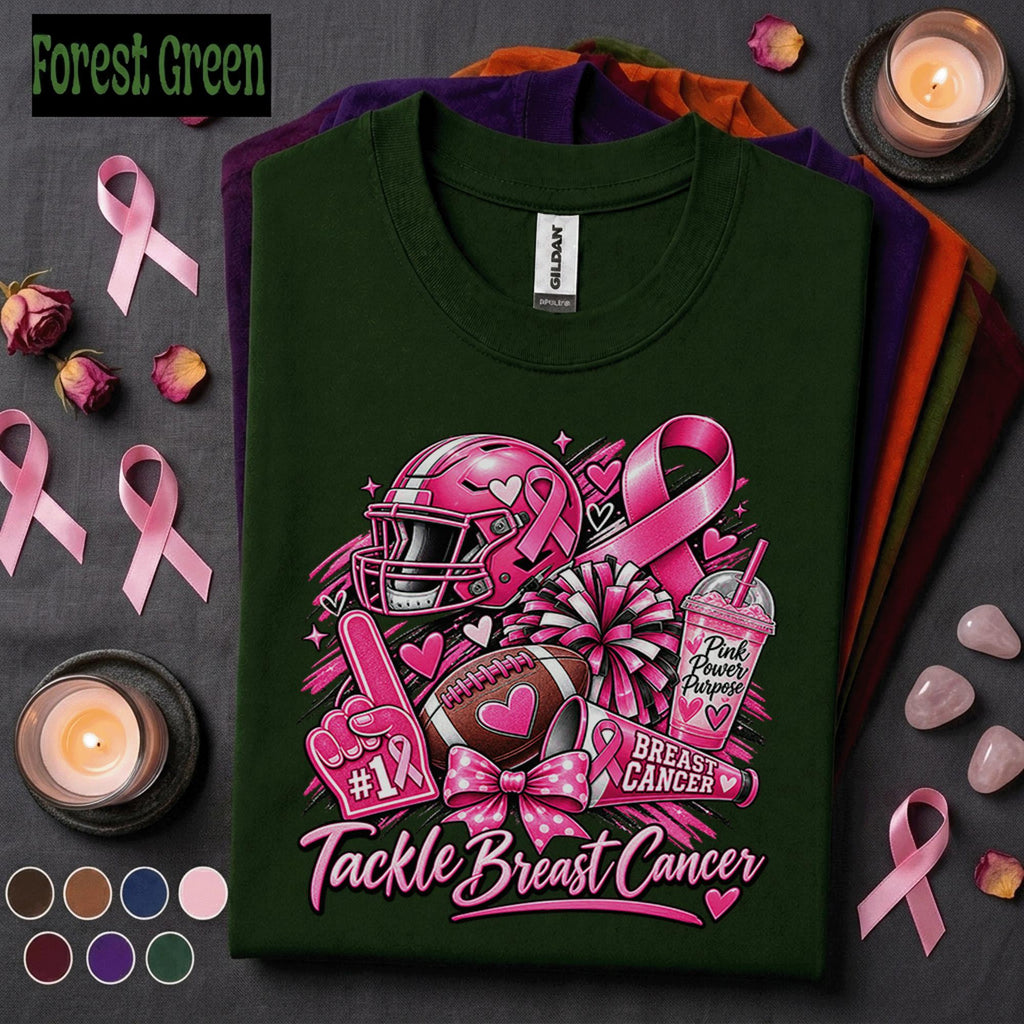 Breast Cancer Awareness Football Shirt, Tackle Breast Cancer Tee, Pink Ribbon Game Day Shirt, Football Mom Support Team Pink October Gift