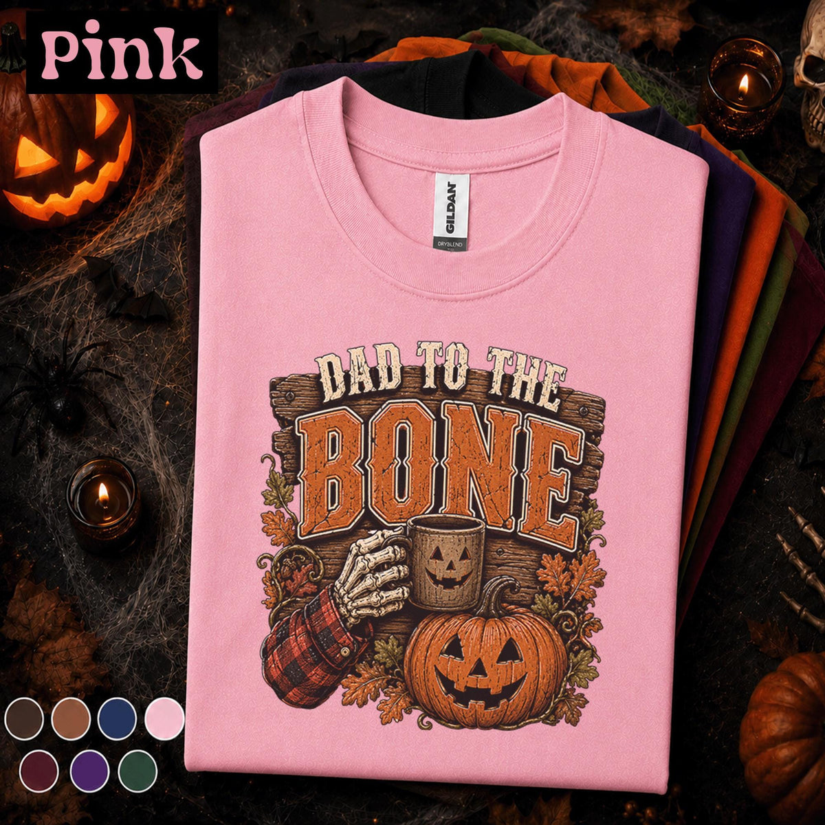 Dad to the Bone Halloween Shirt, Funny Skeleton Dad Tee, Pumpkin Coffee Spooky Father Gift, Vintage Fall Dad Joke Shirt Grandpa