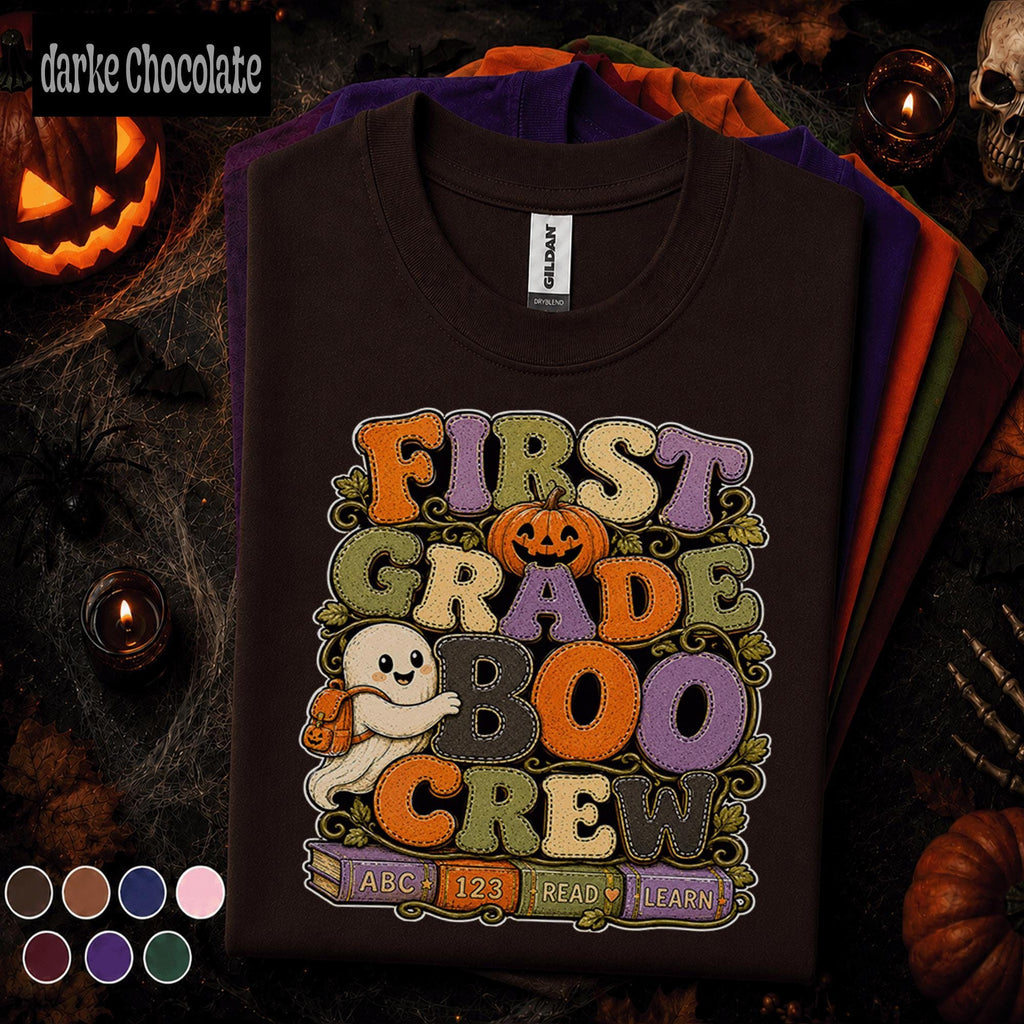 First Grade Boo Crew Halloween Shirt, Cute Ghost Teacher Tee, Spooky Classroom Fall Shirt, Halloween First Grade Teacher Gift, School Tee
