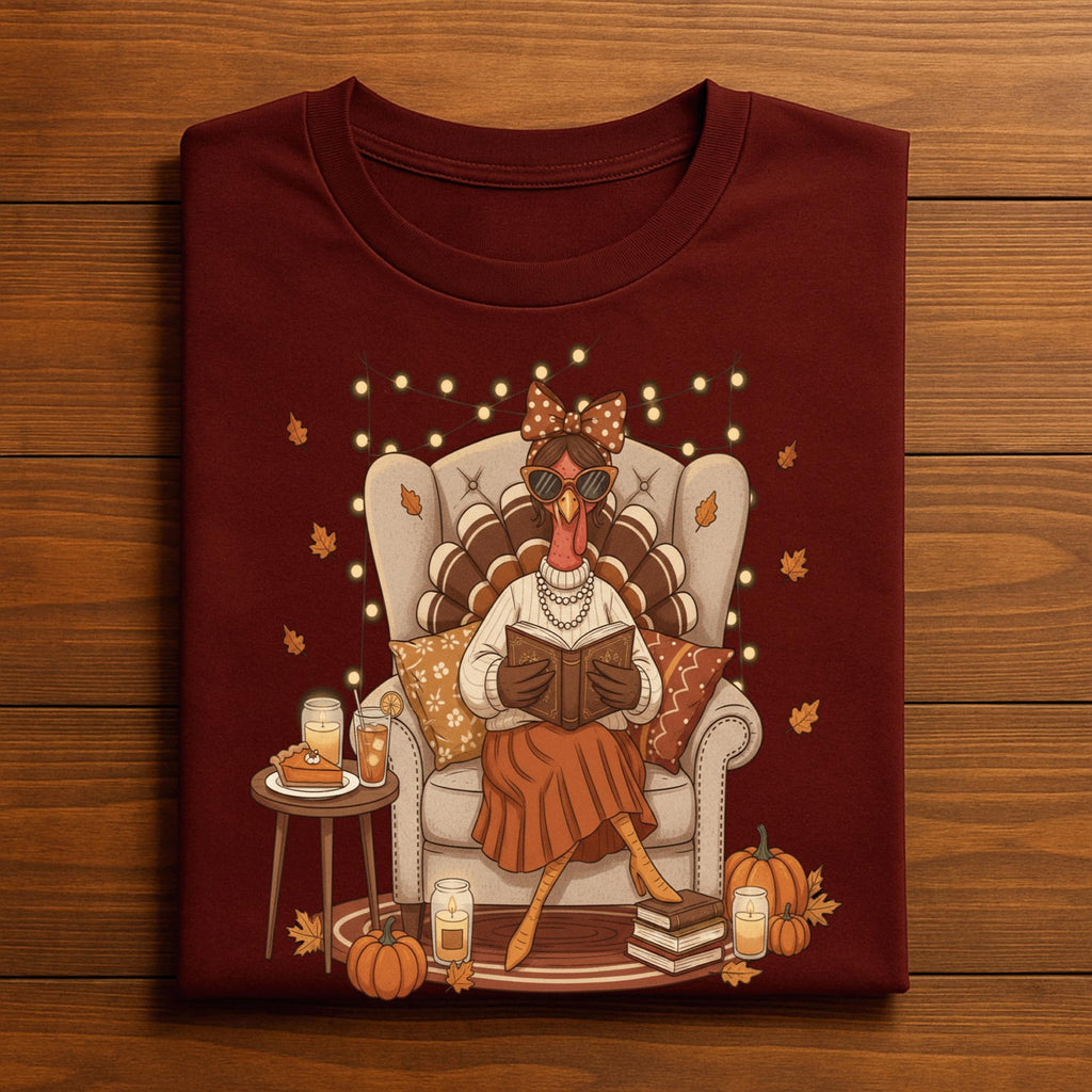 Turkey Reading Book Librarian Thanksgiving Teacher Shirt For Women, Literary Thankful Teacher Thanksgiving Librarian