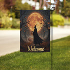 Witch Halloween Garden Flag with Pumpkin Lantern and Blood Moon, Spooky Welcome Yard Decor, Gothic Fall Outdoor Sign for Haunted House Vibes