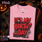 It's My Birthday Halloween Shirt, Horror Birthday Party Tee, Spooky Birthday October Shirt, Skeleton Cake Gothic Halloween Gift Idea October