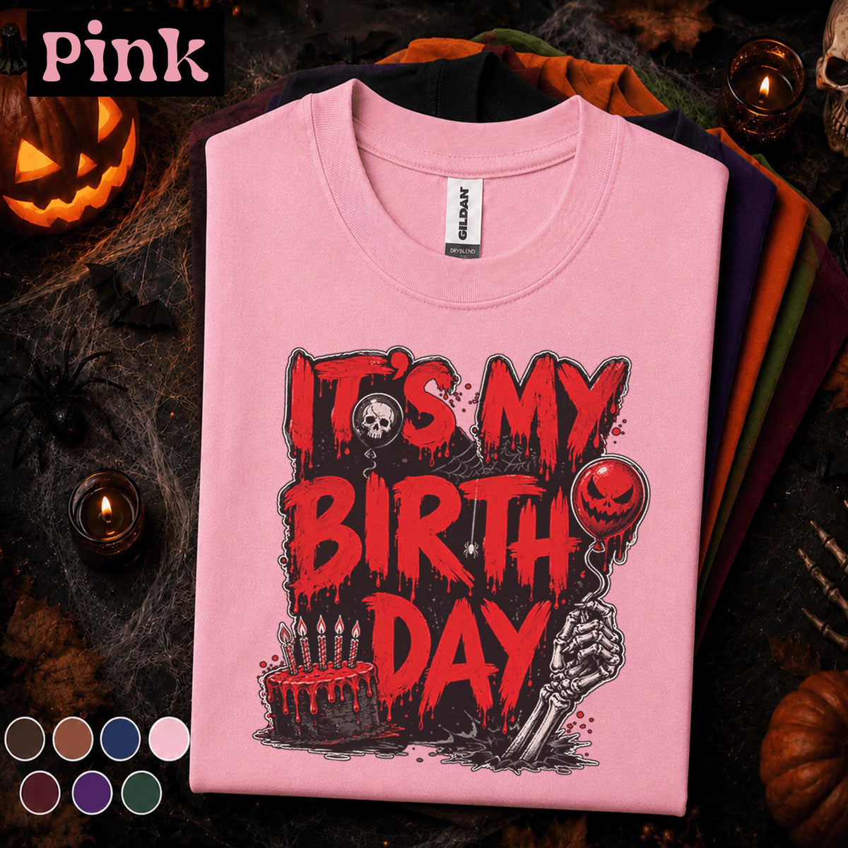 It's My Birthday Halloween Shirt, Horror Birthday Party Tee, Spooky Birthday October Shirt, Skeleton Cake Gothic Halloween Gift Idea October