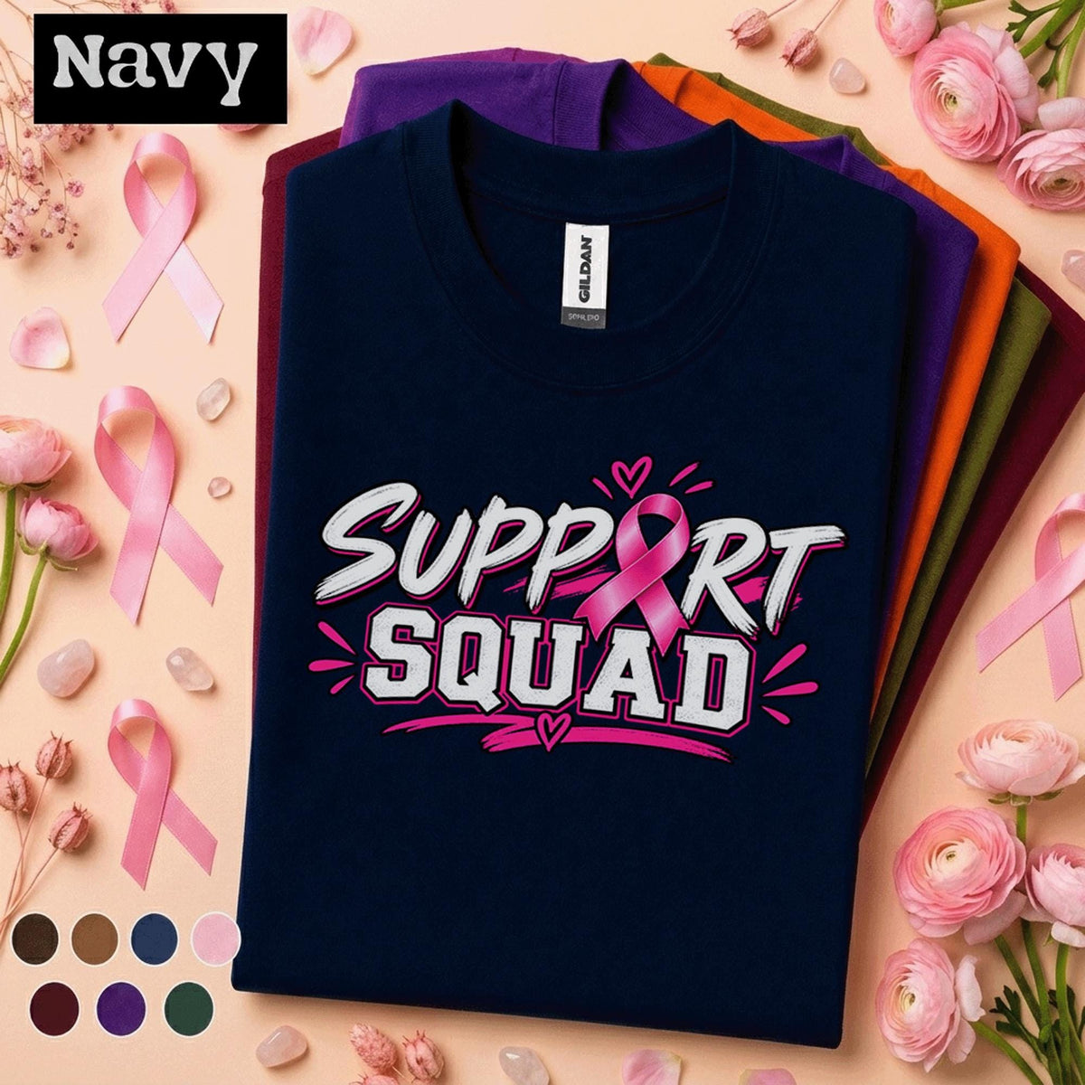 Breast Cancer Awareness Shirt, Support Squad Pink Ribbon Tee, October Awareness Team Shirt, Cancer Walk Family Support Gift for Women Tee