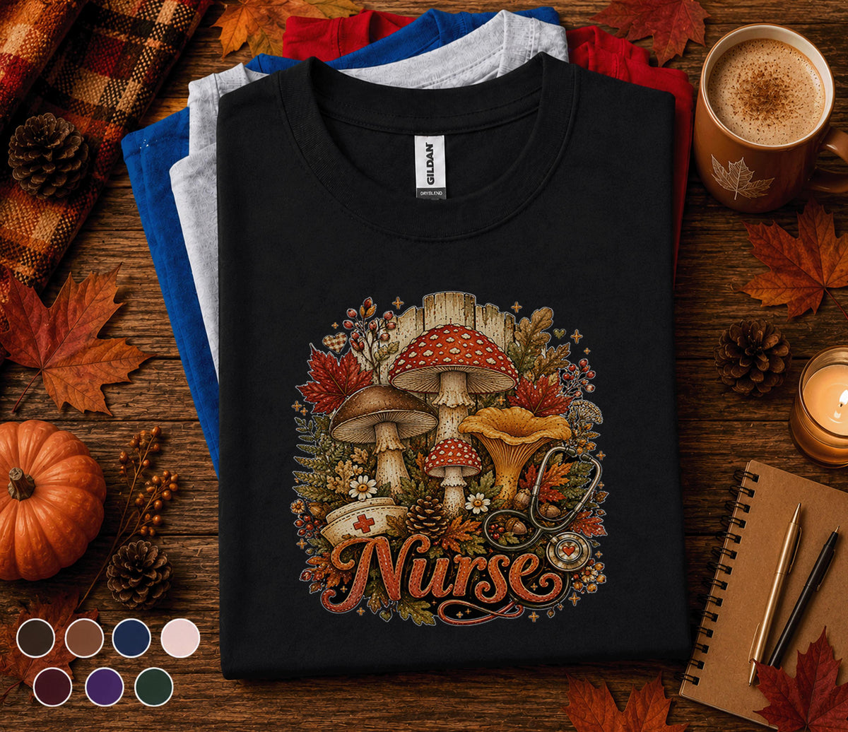 Fall Nurse Shirt, Autumn Mushroom Nurse Tee