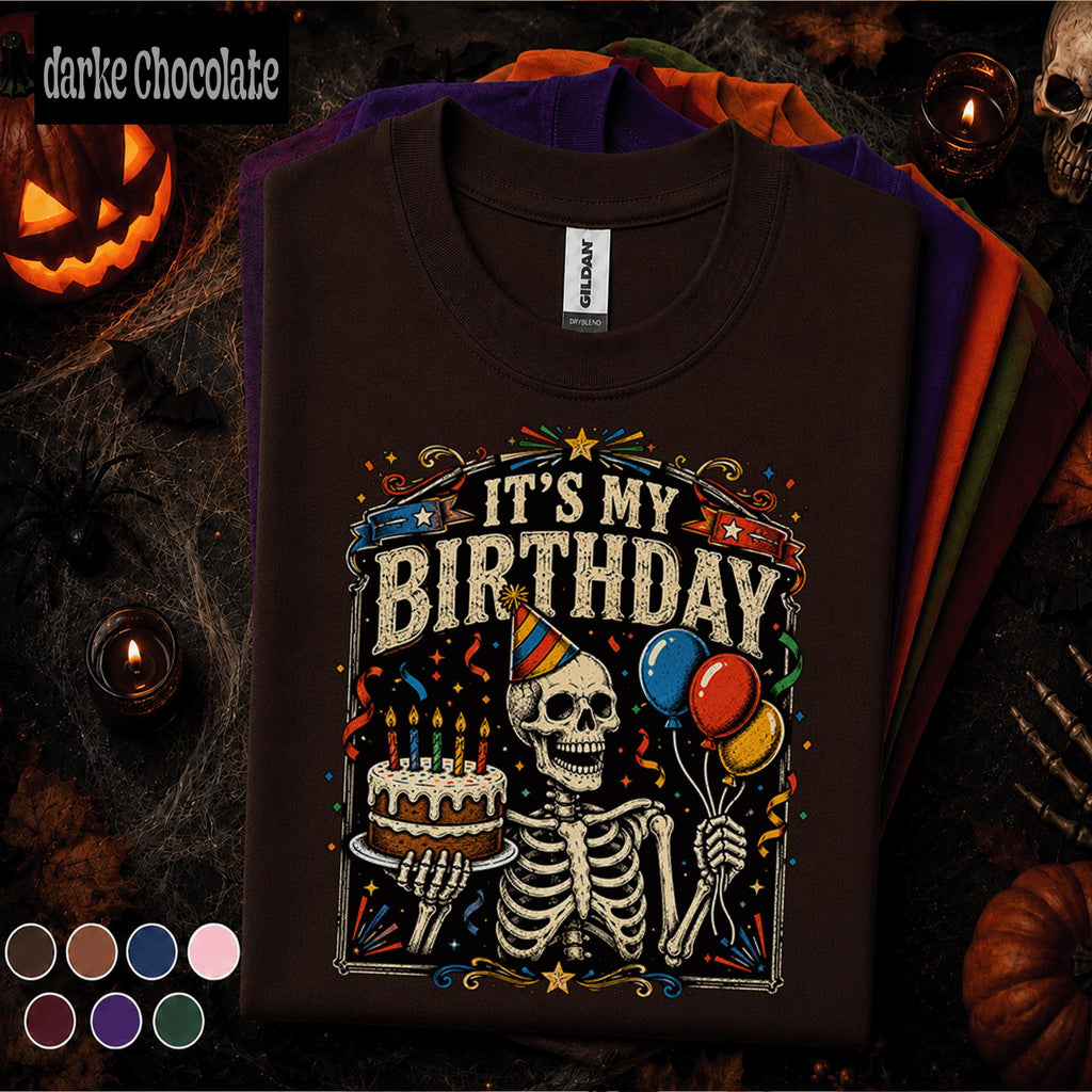 It's My Birthday Skeleton Shirt, Funny Birthday Halloween Tee, Spooky Birthday T Shirt, Skeleton Cake Party Tee, Retro Birthday Gift