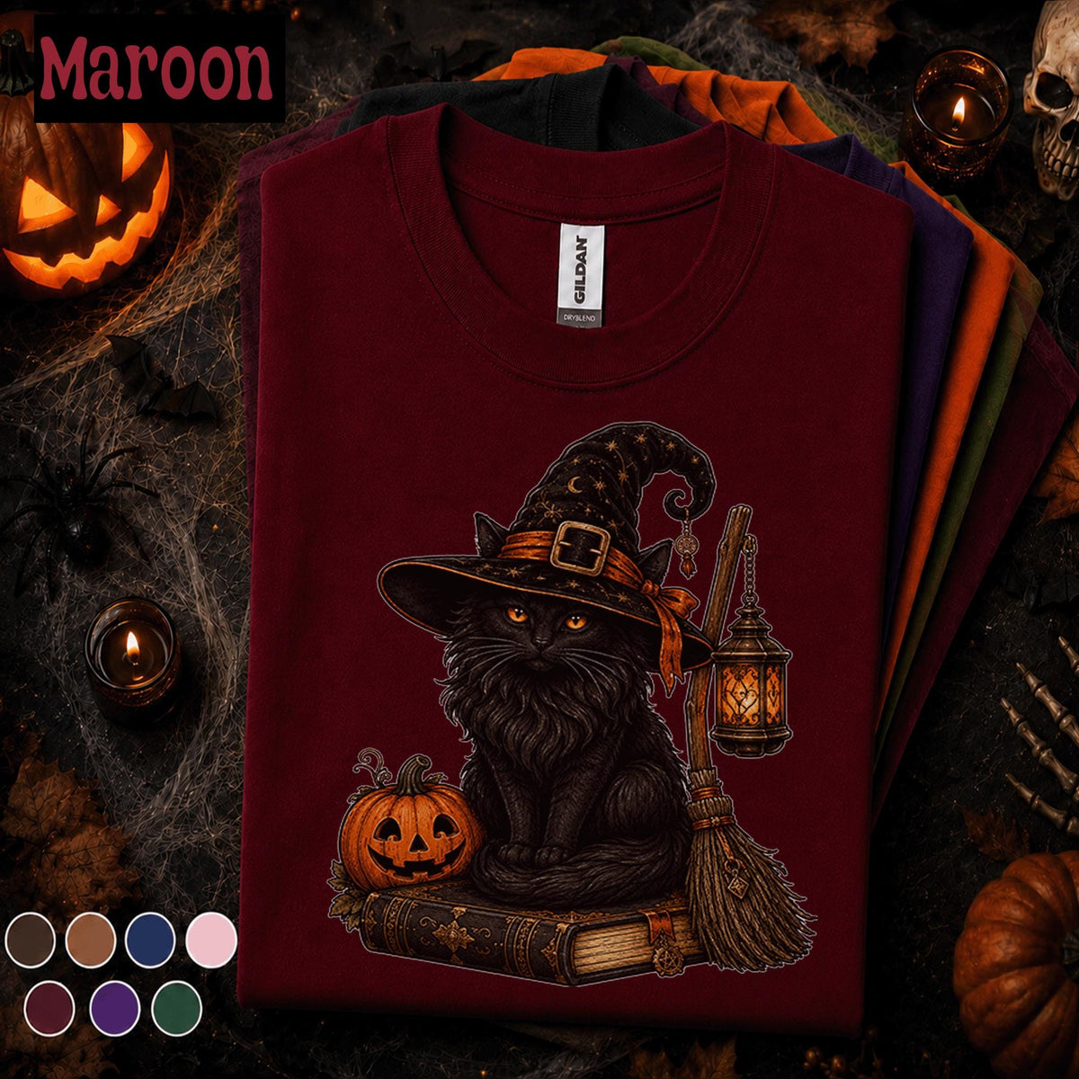 Black Cat Witch Halloween Shirt, Spooky Witchy Cat Tee, Pumpkin Magic Graphic Shirt, Gothic Fall Cat Lover Gift, Vintage Halloween Tee