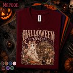 Halloween Vibes Ghost Shirt, Cozy Spooky Season Tee, Cute Cottagecore Ghost T Shirt, Vintage Fall Pumpkin Shirt, Autumn Ghost Lover Gift