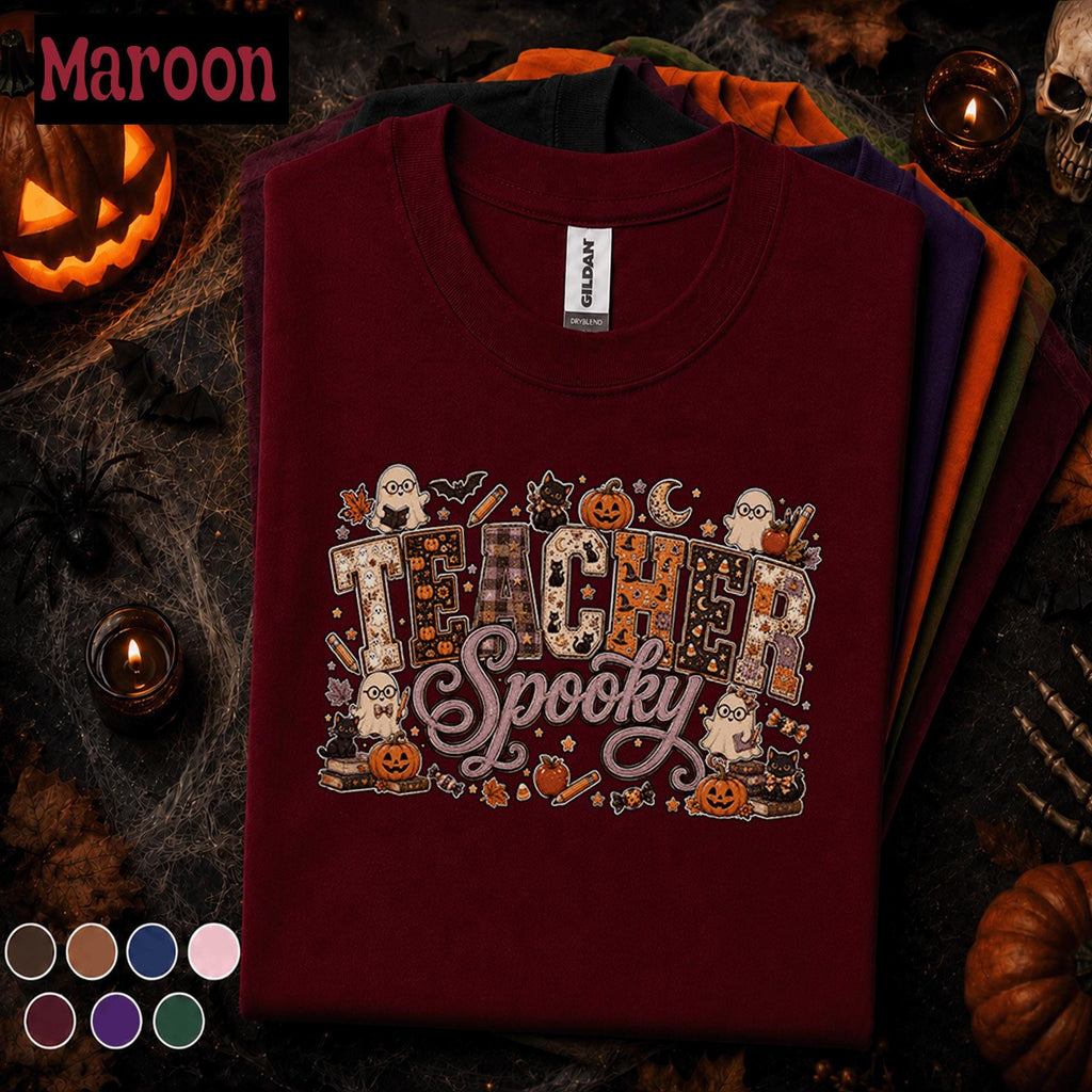 Teacher Spooky Halloween Shirt, Cute Ghost Pumpkin Teacher Tee, Retro School Halloween Shirt, Fall Classroom Gift for Teachers Women