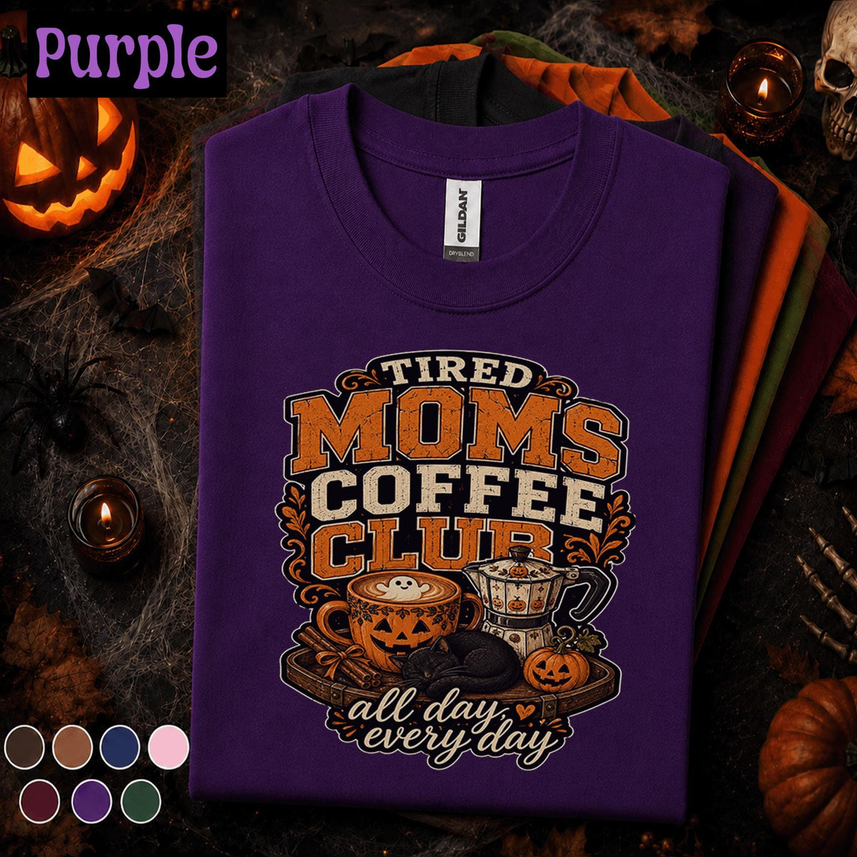 Tired Moms Coffee Club Halloween Shirt, Spooky Coffee Mom Tee, Pumpkin Latte Graphic Shirt, Cozy Fall Mom Gift, Halloween Coffee Lover Tee