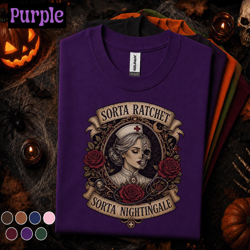 Sorta Ratchet Sorta Nightingale Nurse Halloween Shirt, Gothic Nurse Tee, Spooky Skeleton RN Gift, Vintage Medical Halloween T Shirt