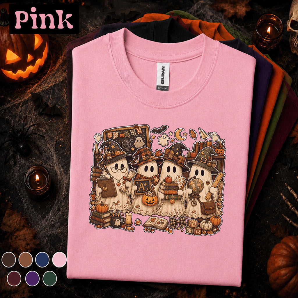 Cute Ghost Teacher Halloween Shirt, Spooky Classroom Teacher Tee, Fall Pumpkin School Shirt, Retro Halloween Gift for Teachers Women