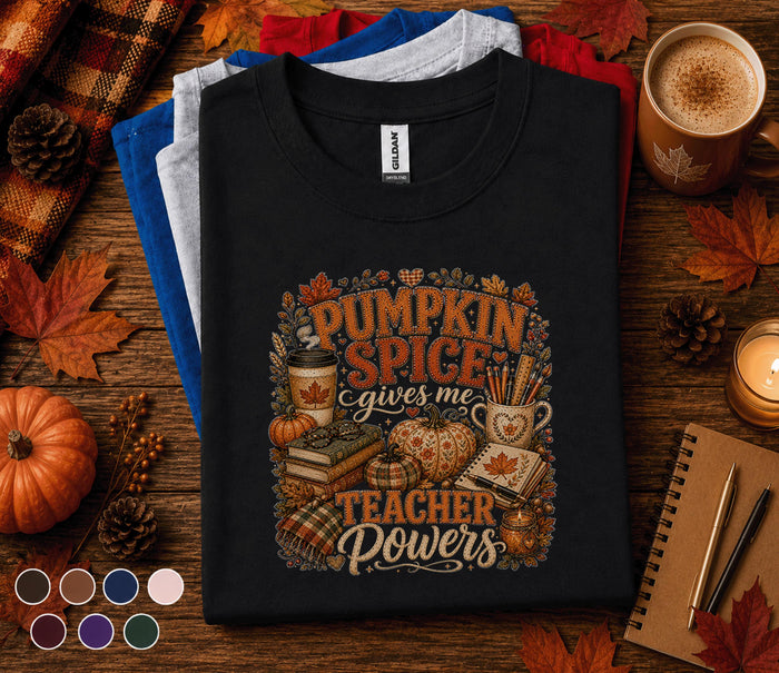 Pumpkin Spice Gives Me Teacher Powers Shirt, Fall Teacher Shirt