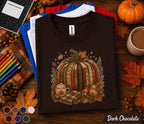 Cozy Pumpkin Books Shirt, Autumn Book Lover Tee, Patchwork Pumpkin Fall T-Shirt, Cottagecore Thanksgiving Outfit, Pumpkin Spice Gift
