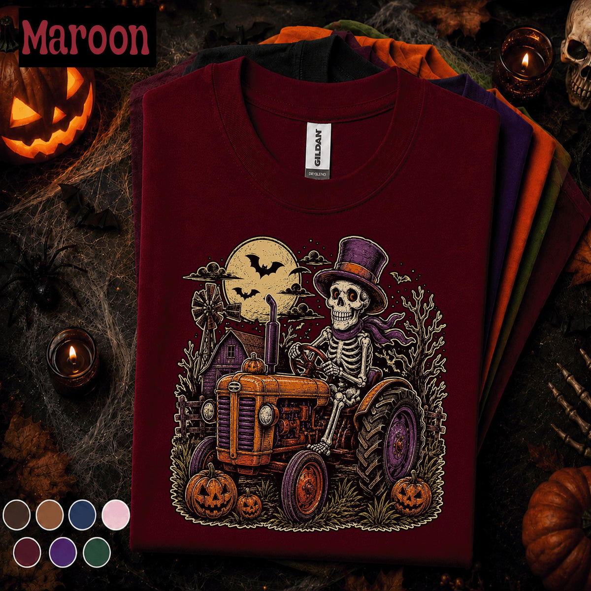 Skeleton Farmer Halloween Shirt, Spooky Tractor Tee, Vintage Farm Halloween T Shirt, Pumpkin Farmer Gift, Gothic Country Tee