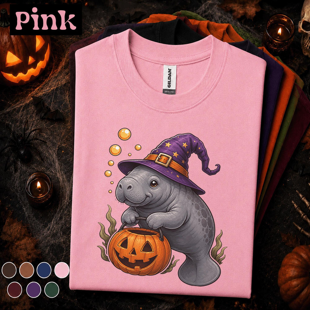 Manatee Halloween Shirt, Cute Witch Manatee Tee, Pumpkin Shirt, Funny Ocean Animal Halloween Gift, Spooky Sea Cow Tee