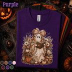 Cozy Reading Ghost Halloween Shirt, Book Lover Tee, Cottagecore Spooky Season Shirt, Cute Fall Reader Librarian Teacher Gift