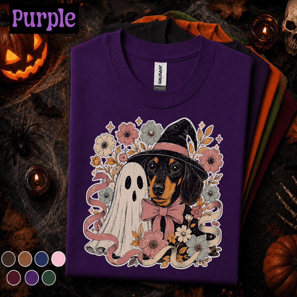Halloween Dachshund Shirt, Ghost Dog Tee, Witchy Wiener Dog Tshirt, Spooky Floral Dog Lover Gift, Cute Halloween Pet Shirt