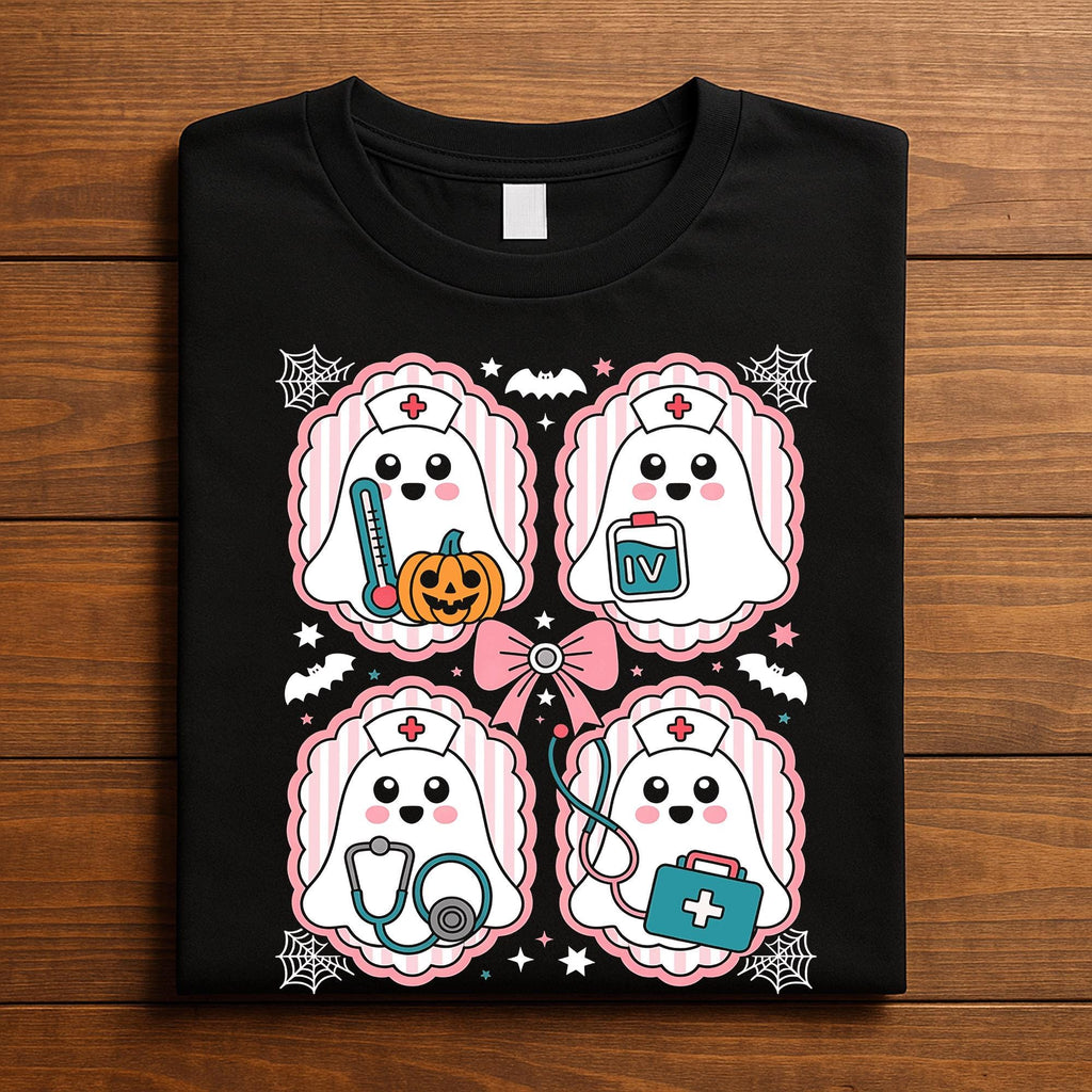 Kawaii Ghost Nurse Shirt, Cute Halloween Nurse Tee, Pastel Spooky Season Shirt, Medical Halloween T-Shirt, Halloween Nurse Shirt For Women