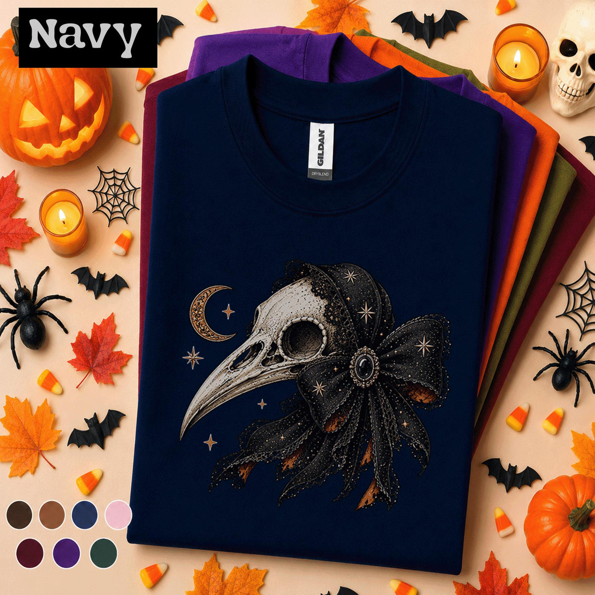 Gothic Raven Skull Halloween Shirt, Celestial Crow T Shirt, Spooky Season Tee, Dark Witchy Shirt, Halloween Goth Gift for Women