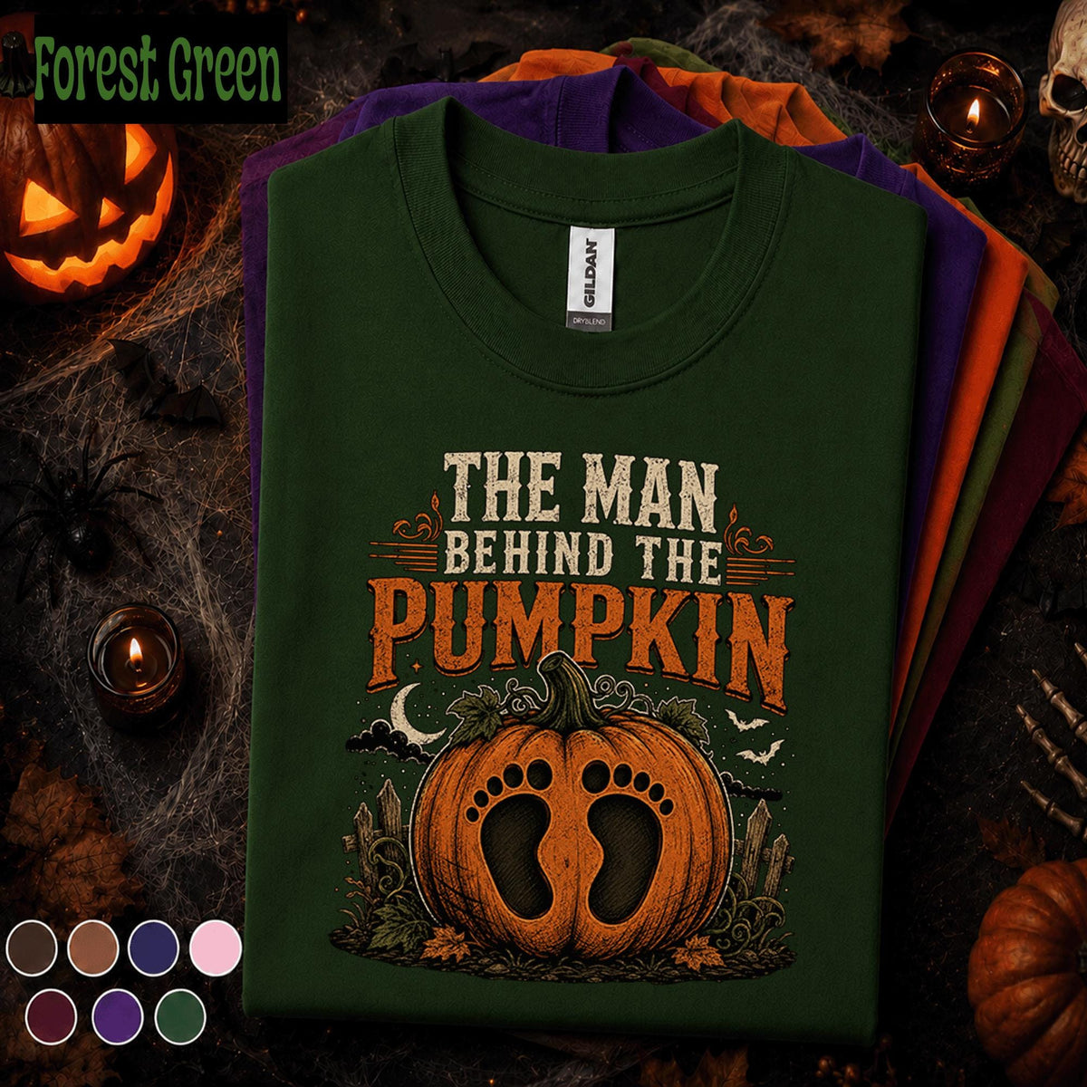 The Man Behind The Pumpkin Halloween Shirt, Funny Dad Halloween Tee, Pregnancy Reveal Shirt, New Dad Pumpkin Fall Announcement Gift Tee