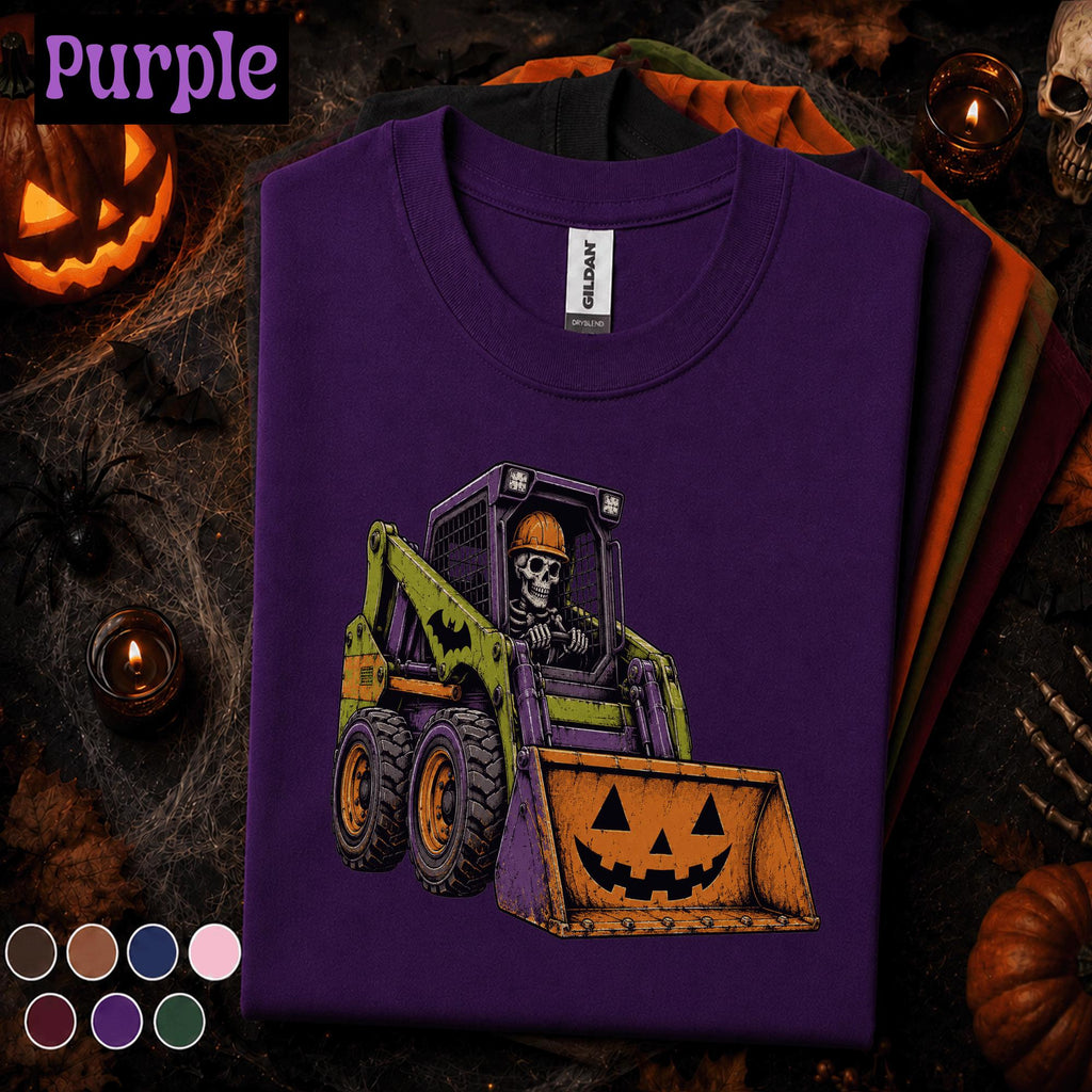Skeleton Construction Halloween Shirt, Skid Steer Pumpkin Tee, Heavy Equipment T Shirt, Spooky Construction Worker Gift, Halloween Top