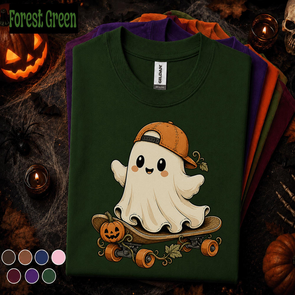Cute Ghost Halloween Shirt, Skateboard Ghost Tee, Pumpkin Skater Shirt, Spooky Season Tee, Funny Halloween Gift for Skaters Kids Youth Boys