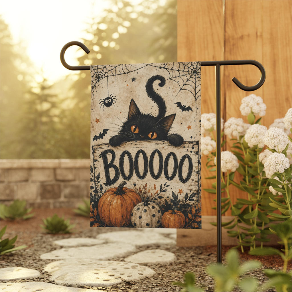 Black Cat Halloween Garden Flag, Boo Pumpkin Yard Decor, Spooky Spider Web Flag, Vintage Farmhouse Halloween Outdoor Porch Decoration