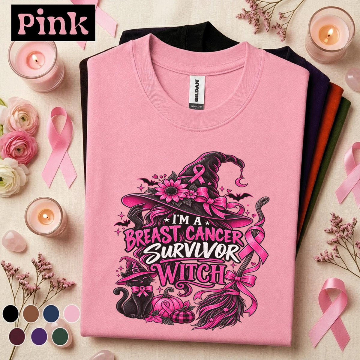 Breast Cancer Survivor Witch Shirt, Pink Ribbon Halloween Tee