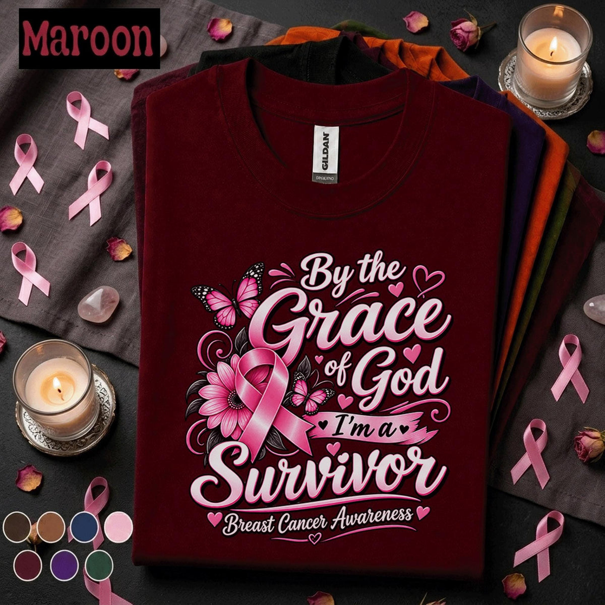 Breast Cancer Survivor Shirt, By the Grace of God Tee, Faith Pink Ribbon Shirt, Christian Breast Cancer Awareness Gift for Women Survivor