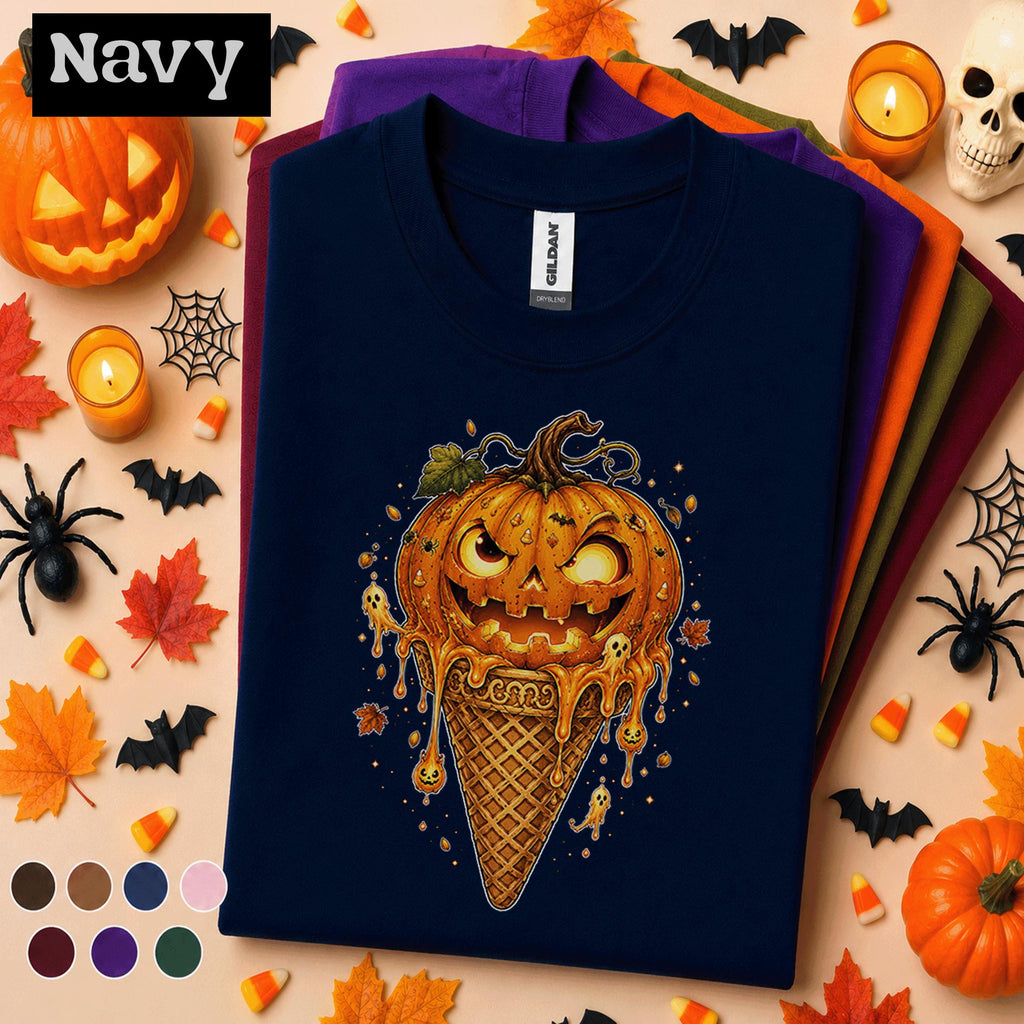 Pumpkin Ice Cream Halloween Shirt, Jack O Lantern Cone Tee, Cute Spooky Season, Funny Fall Halloween Shirt, October Gift Tee